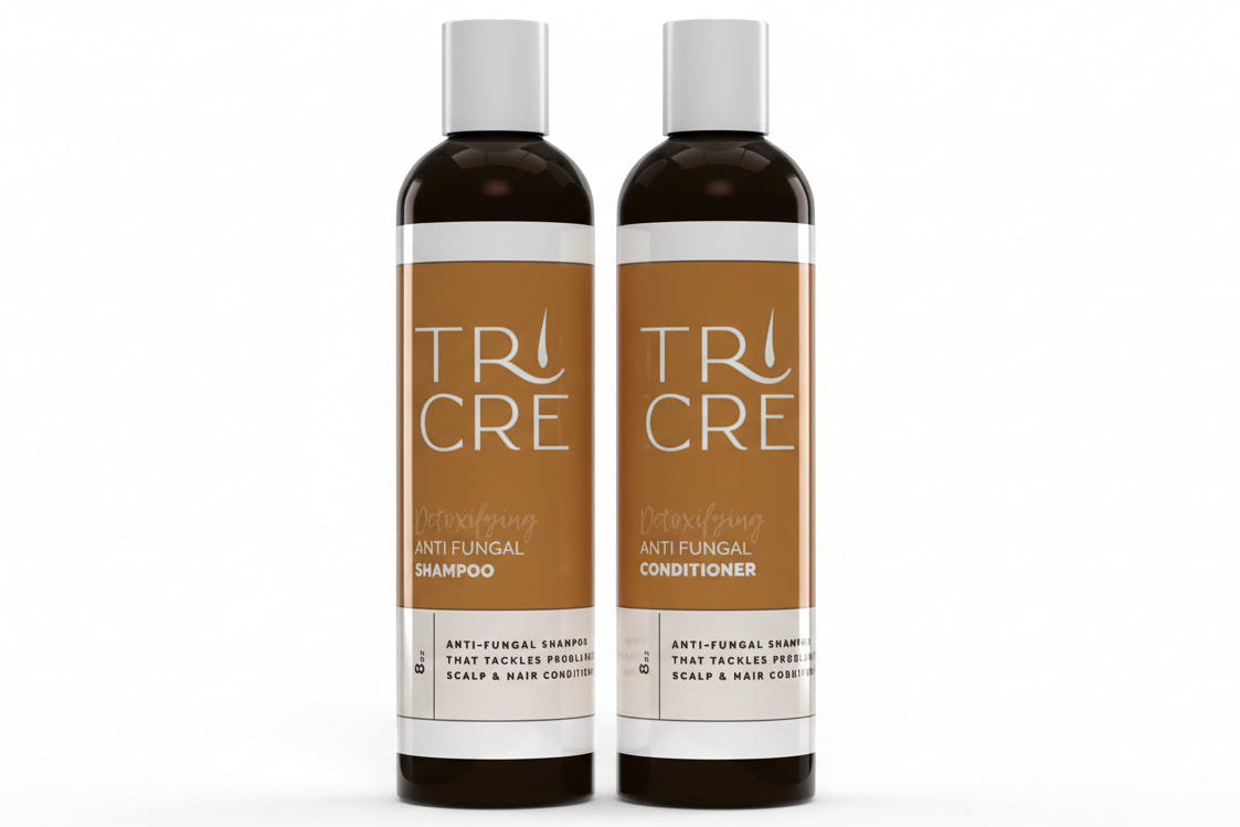 Tri Cre Antifungal shampoo and conditioner for psoriasis, seborrheic dermatitis and other scalp disorders and inflammatory conditions.